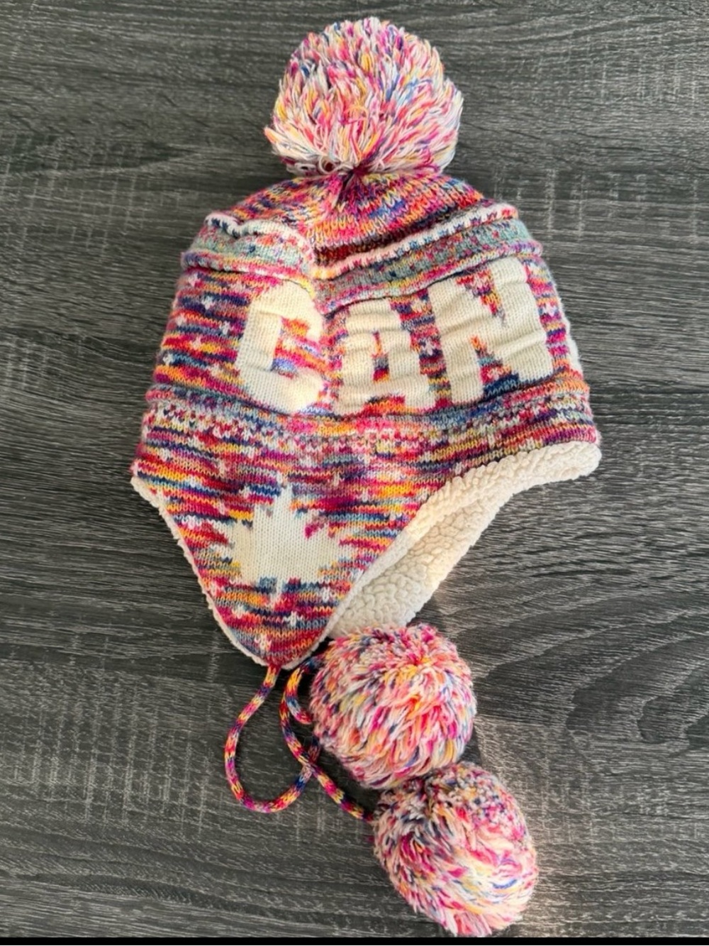 Robin Ruth Multicolor Knit Earflap Hat with White Lettering - Picture 2 of 8